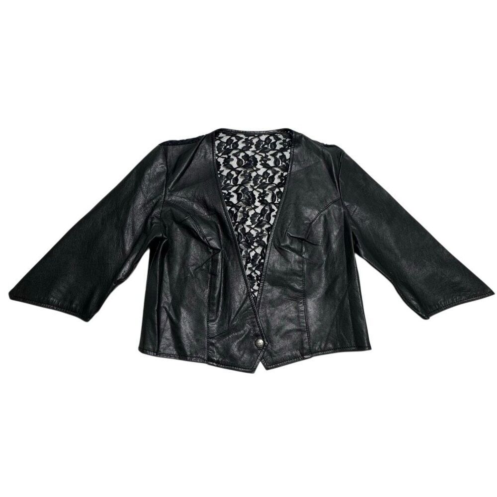 Vintage Y2K Black Genuine Leather Lace Back Cropped Jacket XL